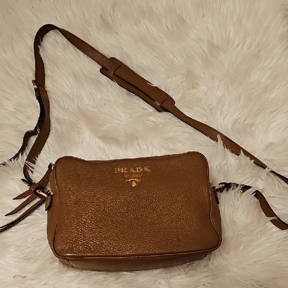 Prada Brown Crossbody Bag with Adjustable Strap and Gold Branding